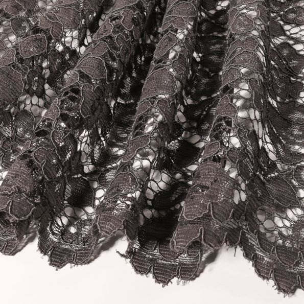Tissu Dentelle Lessana sur fond Gris anthracite - Par 10 cm