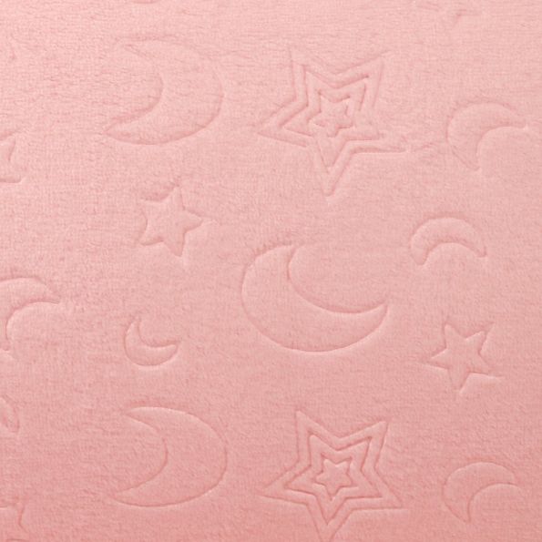 Tissu Doudou Lunes et Etoiles Rose Bébé - Par 10 cm
