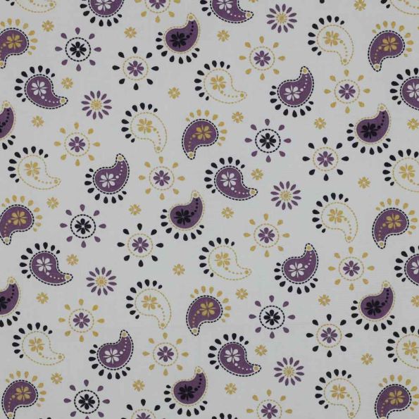 Tissu Popeline de Coton violet  Safranelle sur fond Blanc - Par 10 cm