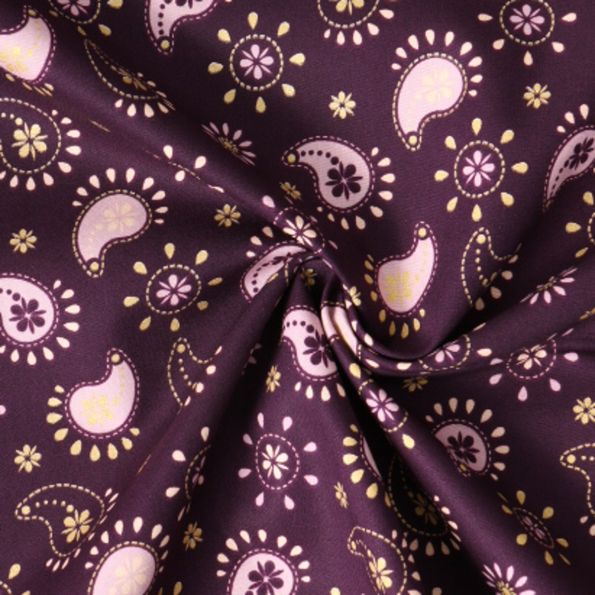 Tissu Popeline de Coton lavande Safranelle sur fond violine profond - Par 10 cm