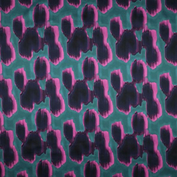 Tissu Satin de Coton imprimé Tâches sur fond Bleu turquoise - Par 10 cm