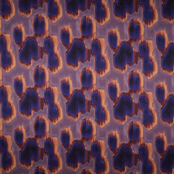 Tissu Satin de Coton imprimé Tâches sur fond Violine - Par 10 cm
