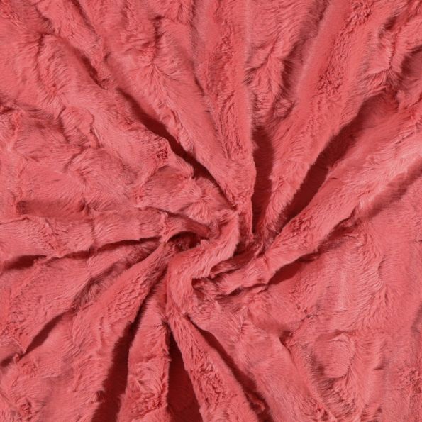 Tissu Fausse fourrure Camouflage Rose saumon - Par 10 cm