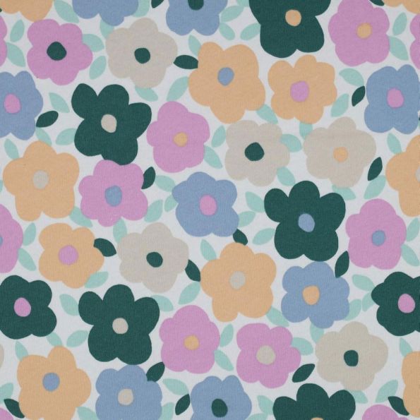 Tissu Sweat envers molleton Poppy Fleurs sur fond Blanc - Par 10 cm