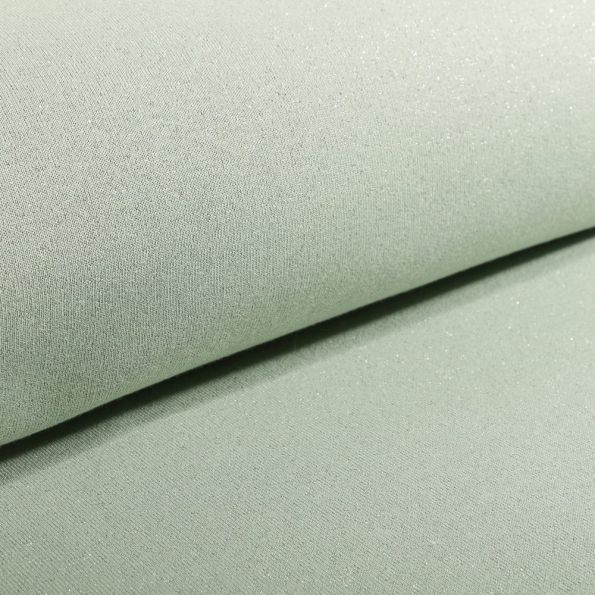 Tissu Sweat Paillettes argentées sur fond Vert amande - Par 10 cm