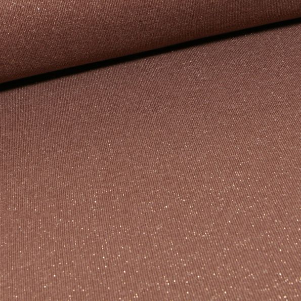 Tissu Sweat Paillettes argentées Marron chocolat - Par 10 cm