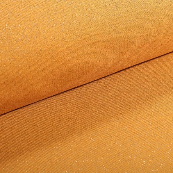 Tissu Sweat Paillettes argentées sur fond Moutarde - Par 10 cm