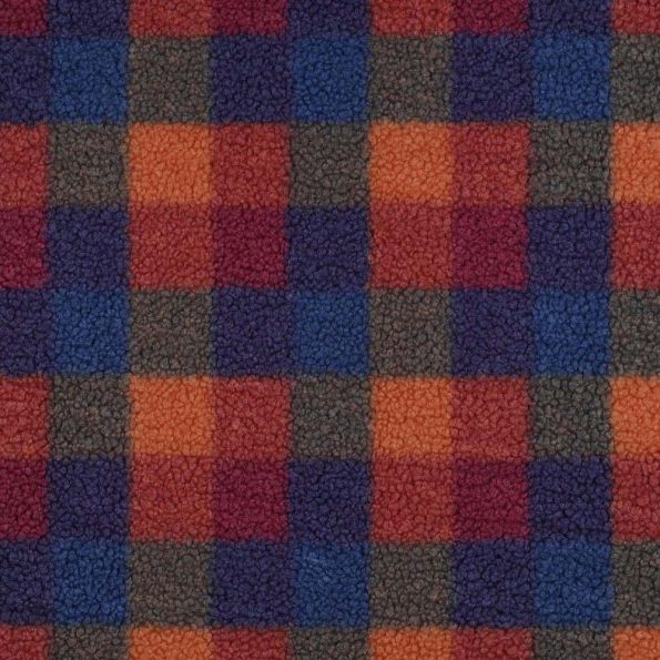 Tissu Fausse fourrure Teddy Bouclettes à Carreaux Bleu roi - Par 10 cm