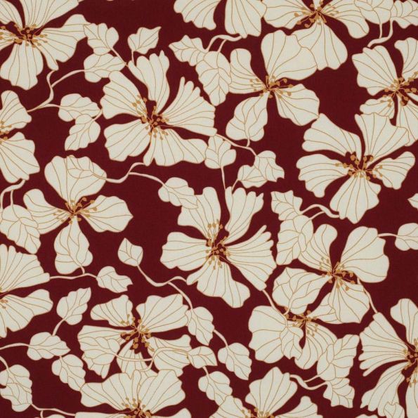 Tissu Viscose Floral sur fond Bordeaux - Par 10 cm