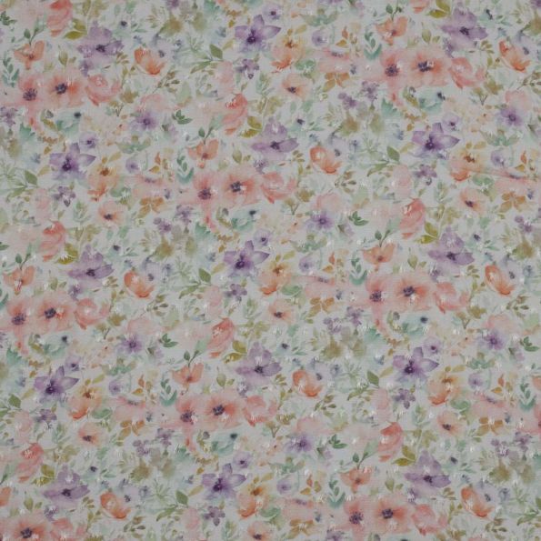 Tissu Plumetis de Viscose Fleuris Mia sur fond Blanc - Par 10 cm