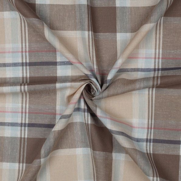 Tissu Lin Viscose Tartan Ecossais sur fond Taupe - Par 10 cm