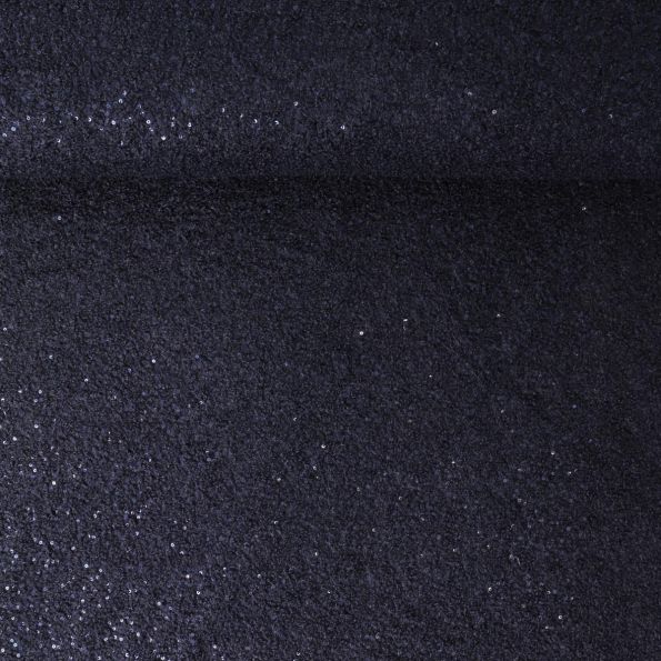 Tissu Fausse fourrure Bouclette Néora à sequin uni  Bleu marine - Par 10 cm