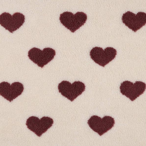 Tissu Fausse fourrure Mouton coeurs Lina rouges sur fond Beige - Par 10 cm