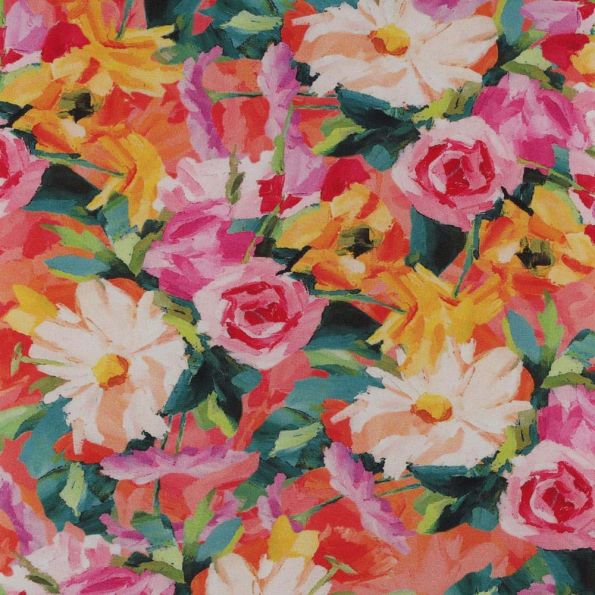 Tissu Viscose Fleuris Lia sur fond Vert sapin - Par 10 cm