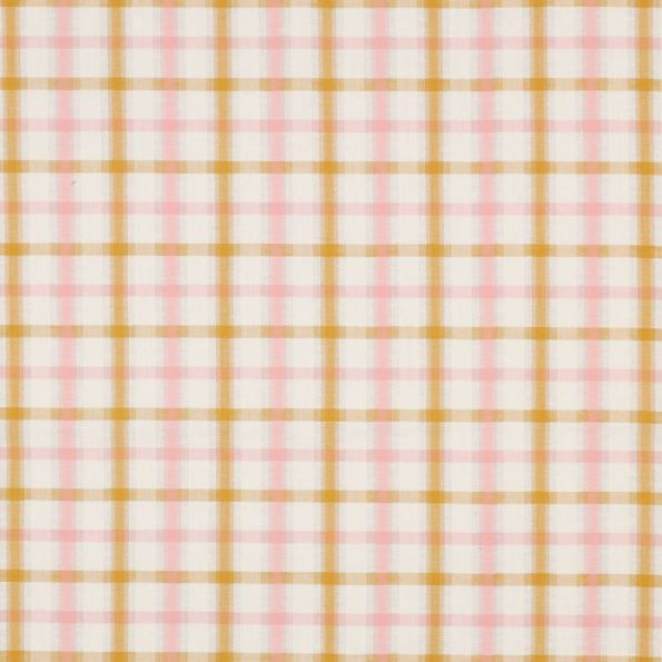 Tissu vichy Carrélia rose et doré sur fond Blanc cassé - Par 10 cm