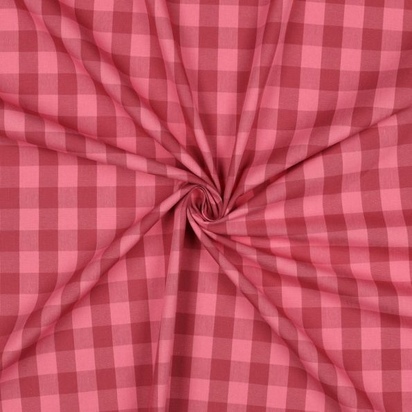 Tissu Popeline de Coton Motif Vichy sur fond Rouge foncé - Par 10 cm