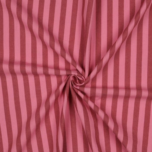 Tissu Popeline de Coton Rayures Roses sur fond Rouge foncé - Par 10 cm