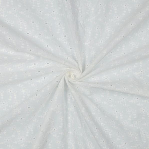 Tissu Coton brodé ajouré Petites fleurs Luise sur fond Blanc - Par 10 cm
