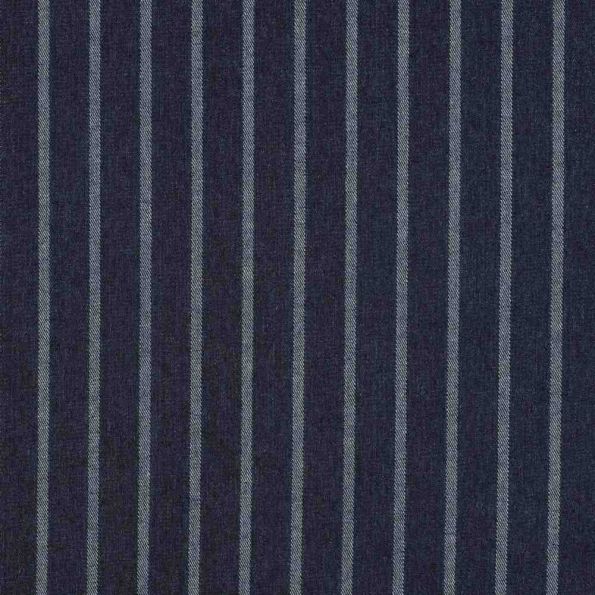 Tissu Jeans Denim rayure Jaynor gris sur fond Bleu marine - Par 10 cm