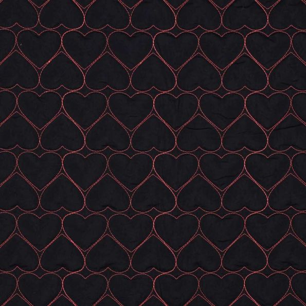 Tissu Doudoune matelassé Sofia coeurs roses sur fond Noir - Par 10 cm