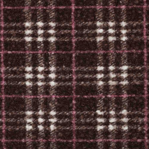 Tissu Fausse fourrure Bouclette Arno carreaux roses sur fond Marron - Par 10 cm