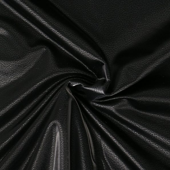 Tissu Simili Cuir Stretch envers polaire effet satiné uni noir - Par 10 cm