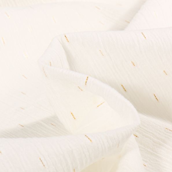 Tissu Crépon Strie Dorés sur fond Ecru - Par 10 cm