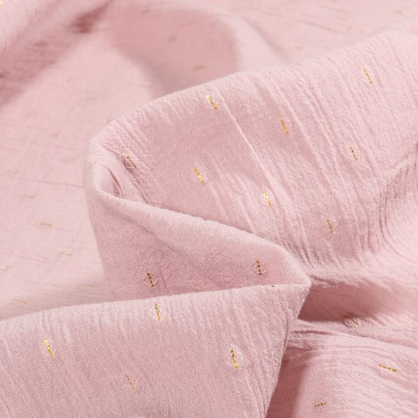 Tissu Crépon Strie Dorés sur fond Rose pâle - Par 10 cm