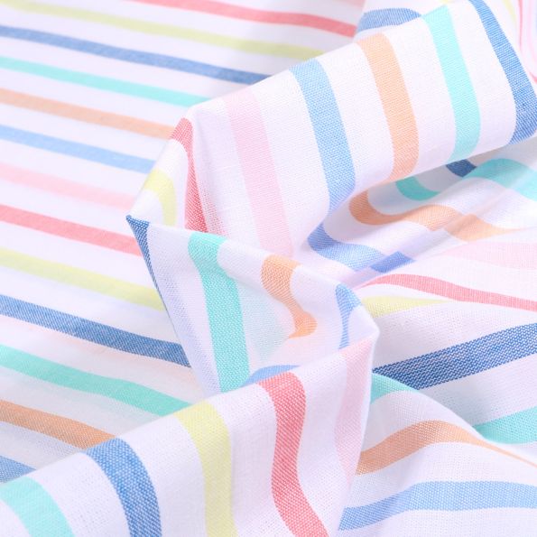 Tissu Coton imprimé Rayures multicolores sur fond Blanc - Par 10 cm