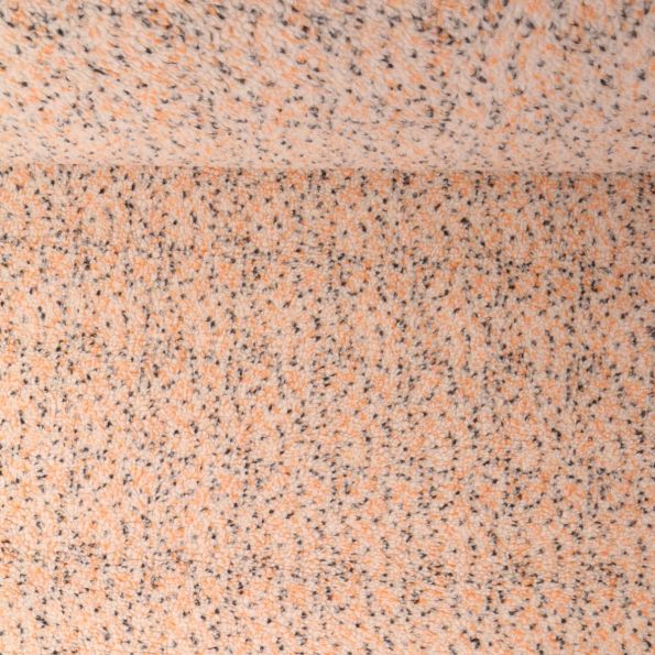 Tissu Fausse fourrure Mouton Toundra moucheté Orange et Noir sur fond Beige - Par 10 cm