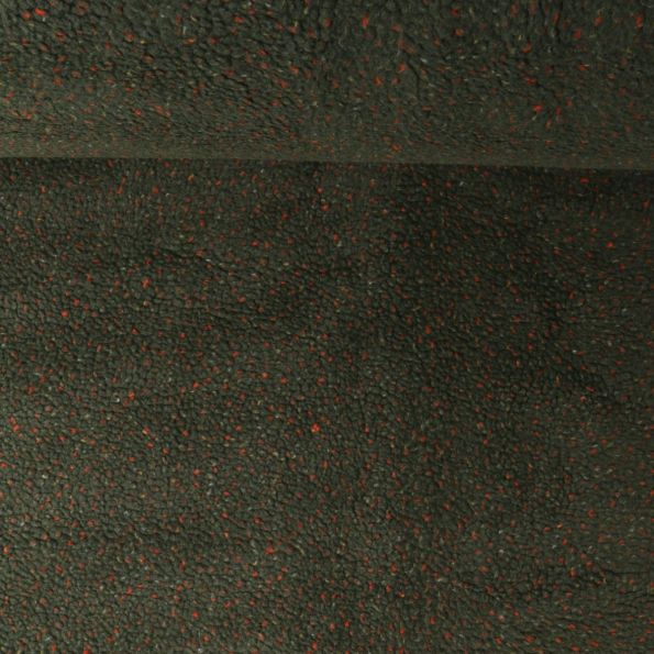 Tissu Fausse fourrure Mouton Toundra moucheté Rouge sur fond Vert kaki foncé - Par 10 cm