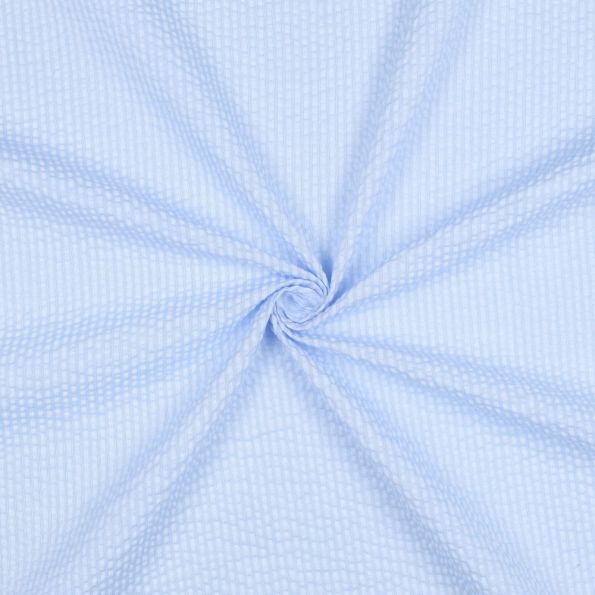 Tissu Seersucker Coton Rayures sur fond Bleu clair - Par 10 cm