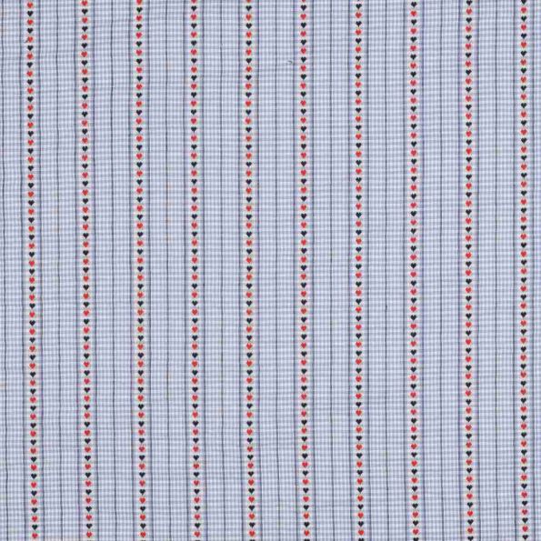 Tissu Vichy Coeurillon sur fond Bleu clair - Par 10 cm