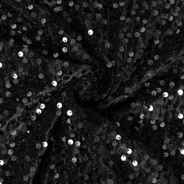 Tissu Velours Soraya à sequins uni  Noir - Par 10 cm