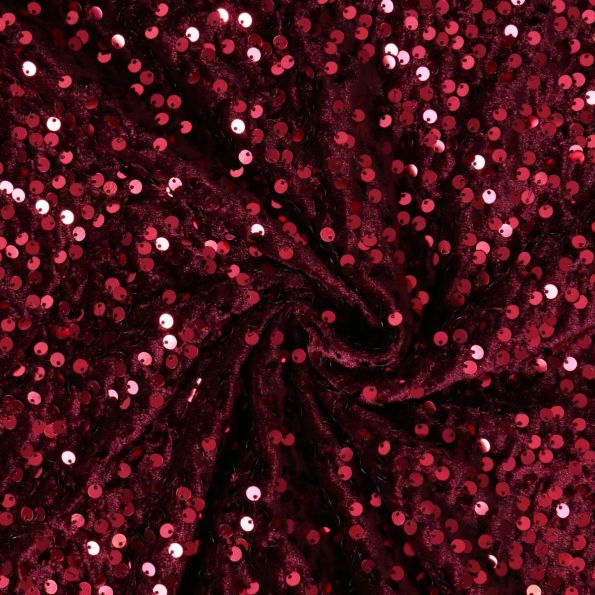 Tissu Velours Soraya à sequins uni  Rouge - Par 10 cm