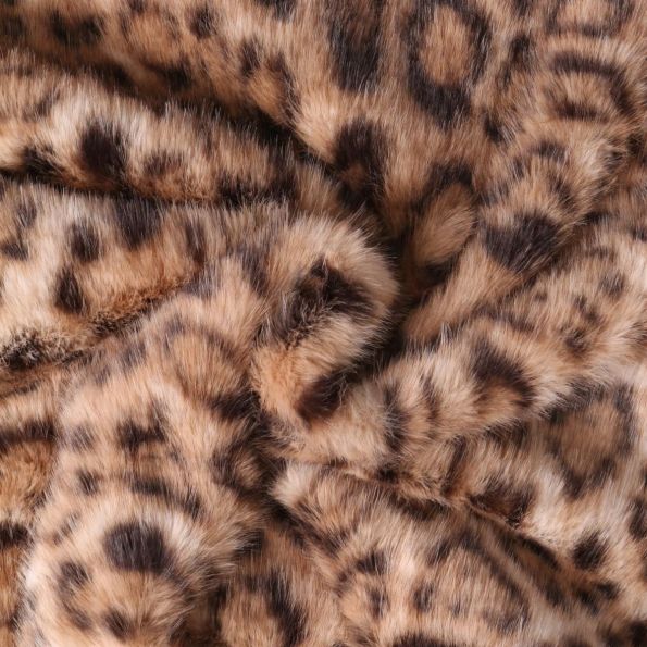 Tissu Fausse fourrure Léna motif panthère Noir sur fond Beige sable - Par 10 cm