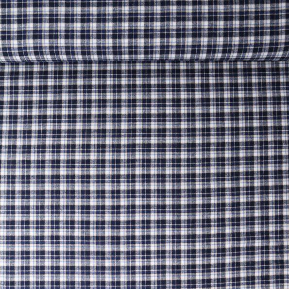 Tissu Coton Chemise Éliott petit carreaux Bleu marine sur fond Blanc - Par 10 cm
