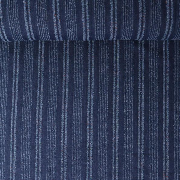 Tissu Jean jacquard Jayce rayures Bleues sur fond Bleu marine - Par 10 cm