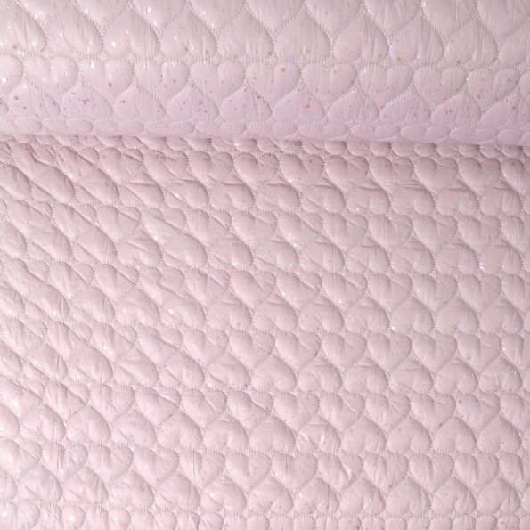 Tissu Doudoune matelassé Kaissa pois irisés sur fond Rose poudré - Par 10 cm