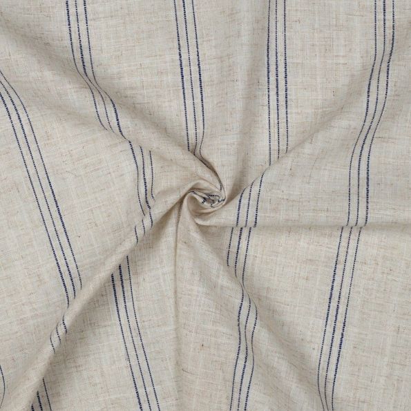 Tissu Lin Viscose rayures Bleu marine sur fond Ecru - Par 10 cm