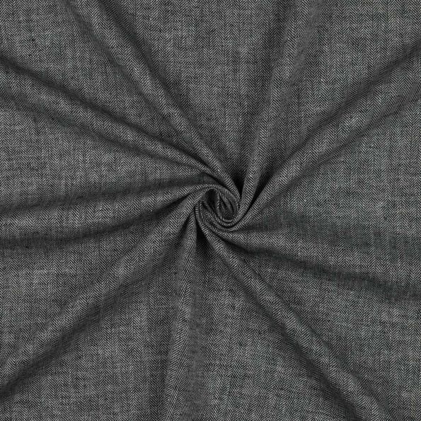 Tissu Coton Lin Chevrons Blanc sur fond Gris anthracite profond - Par 10 cm