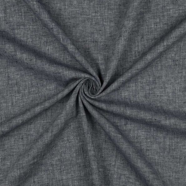 Tissu Coton Lin Chevrons Blanc sur fond Gris anthracite - Par 10 cm