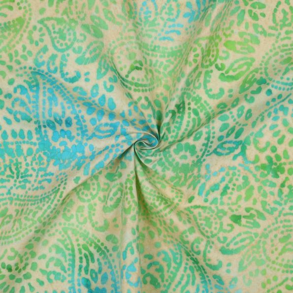 Tissu Batik de Viscose Ethnique sur fond Beige - Par 10 cm