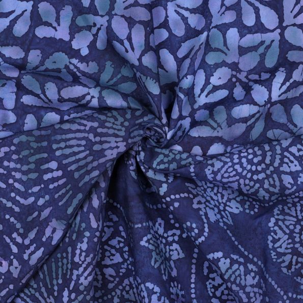 Tissu Batik de Viscose Motifs Ethniques parme sur fond Violet - Par 10 cm