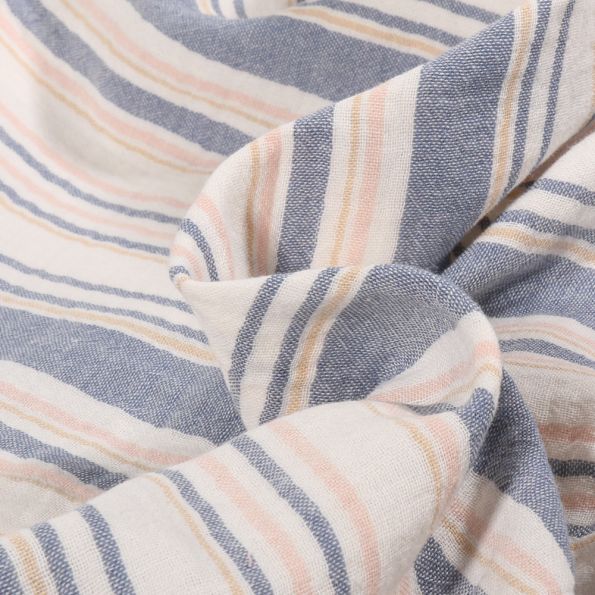 Tissu Double gaze Milie sur fond Bleu denim - Par 10 cm