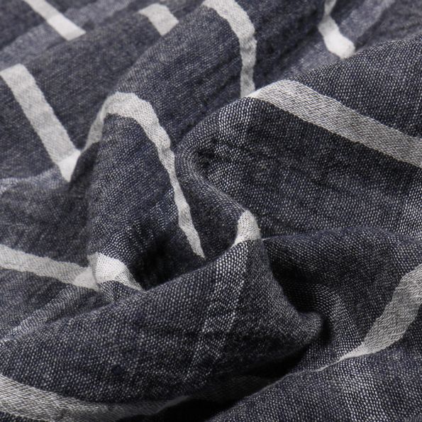 Tissu Double gaze à carreaux Oliver sur fond Bleu marine - Par 10 cm