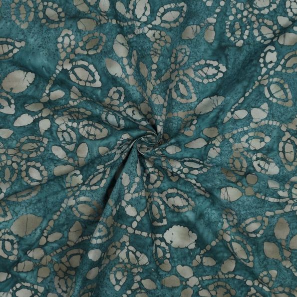 Tissu Batik Coton Marta sur fond Bleu canard - Par 10 cm