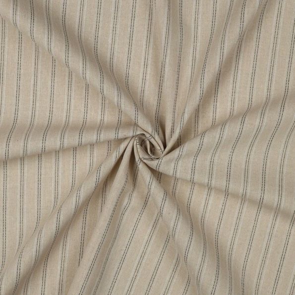 Tissu Lin Viscose lurex Rayé noir sur fond Naturel - Par 10 cm