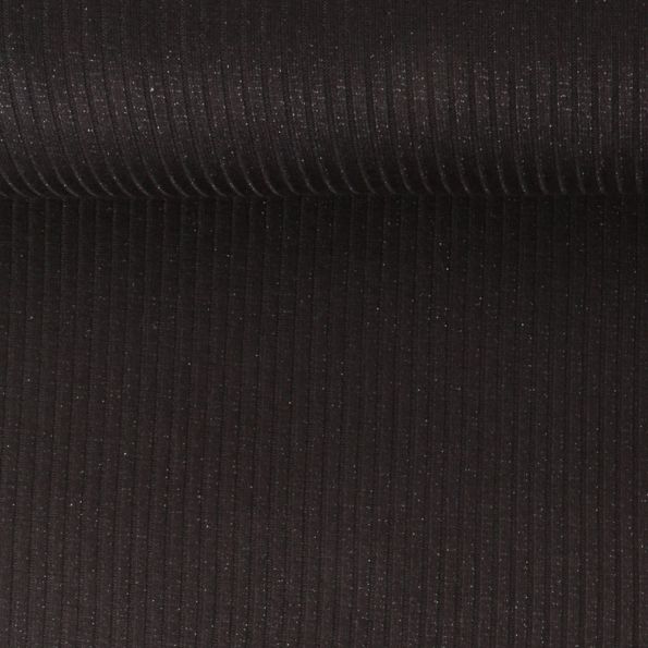 Tissu Maille côtelé pailleté Naëlle uni Noir - Par 10 cm