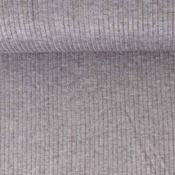 Tissu Maille côtelé pailleté Naëlle uni Gris - Par 10 cm